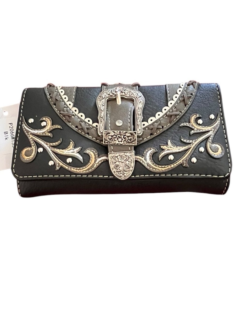 Embellished Black Western Buckle Wallet